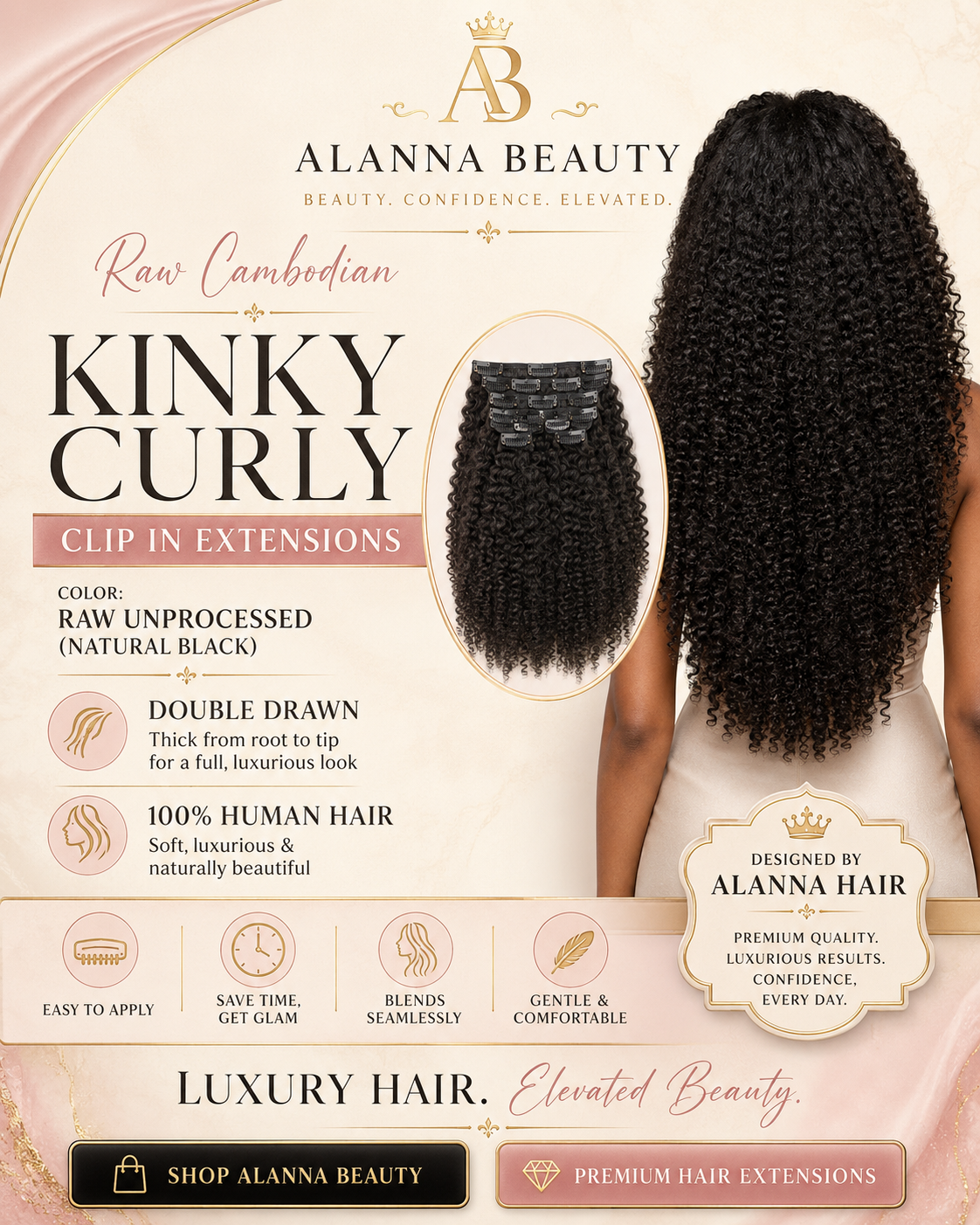 Raw Cambodian Kinky Curly Clip In Extensions