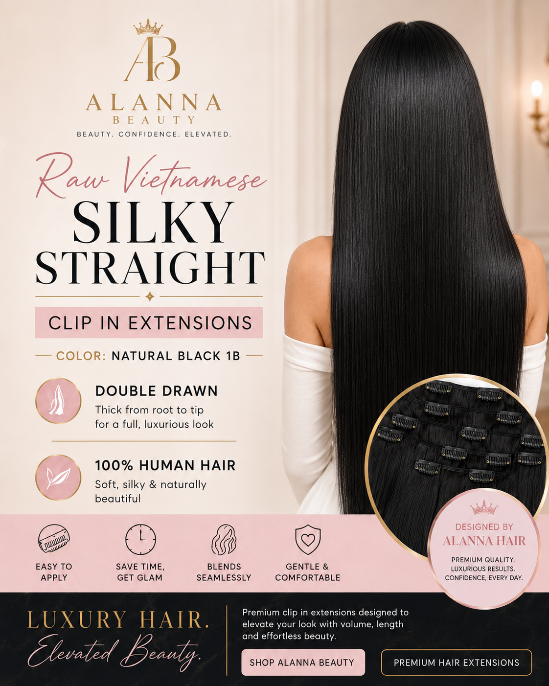 Natural Black #1B | Raw Vietnamese Silky Straight Clip In Extensions