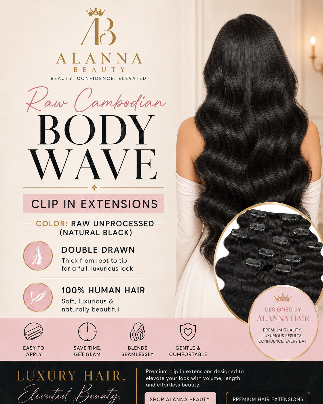 Raw Cambodian Body Wave Clip In Extensions