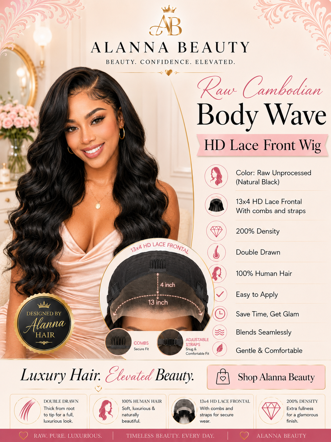 Raw Cambodian Body Wave HD Lace Front Wig