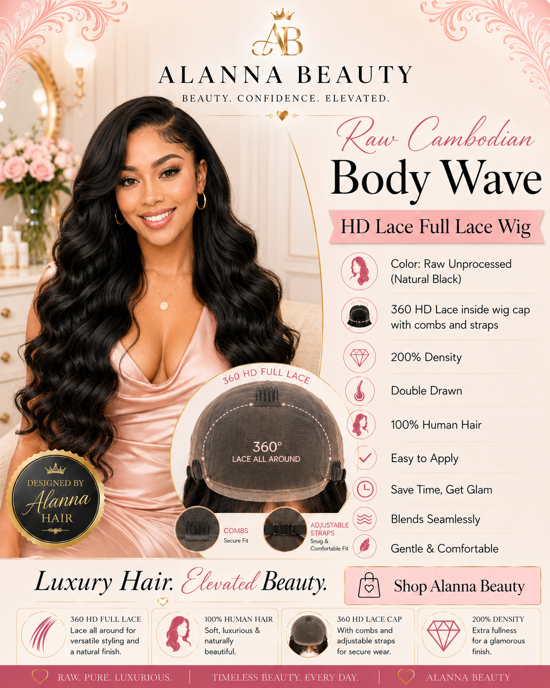 Raw Cambodian Body Wave HD Lace 360 Full Lace Wig