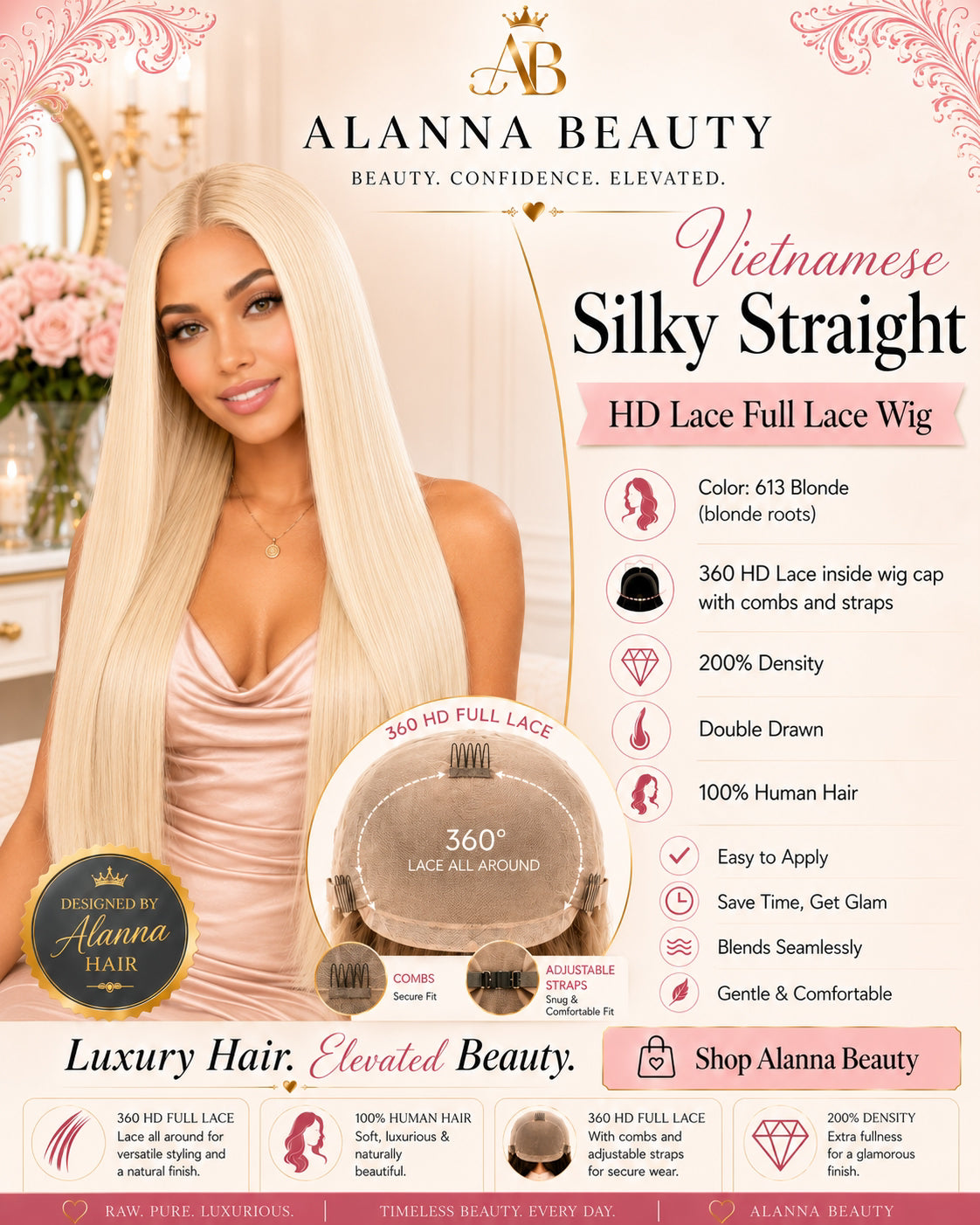 Vietnamese Silky Straight 613 Blonde | 360 HD Full Lace Wig